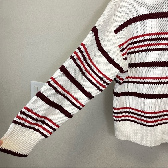 NWT Madewell Cream Striped Ribbed Cotton Chunky Turtleneck Sweater Size L - Picture 6 of 10